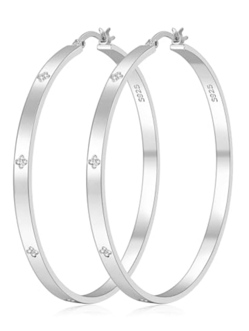 Sterling Silver Hoop Earrings Cubic Zirconia Hypoallergenic Click-Top